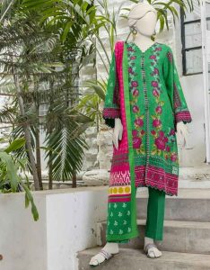 Green printed khaddar