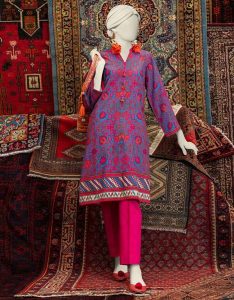 printed blue khaddar kurti